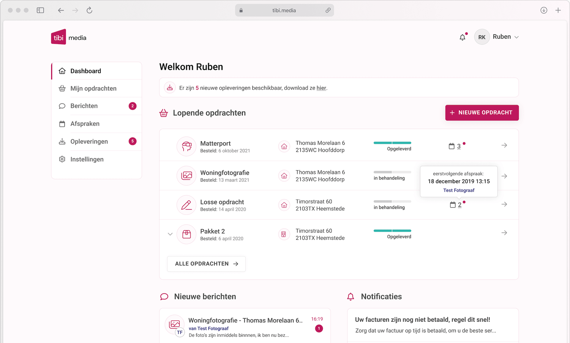 Tibimedia client portal developed by Bootmine