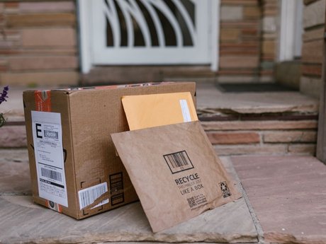 Delivered parcels on a front doorstep